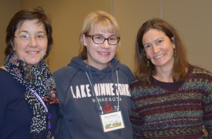 Alicia, Nina, and conference volunteer and MN SCBWI Banner Contest winner Sara Weingartner